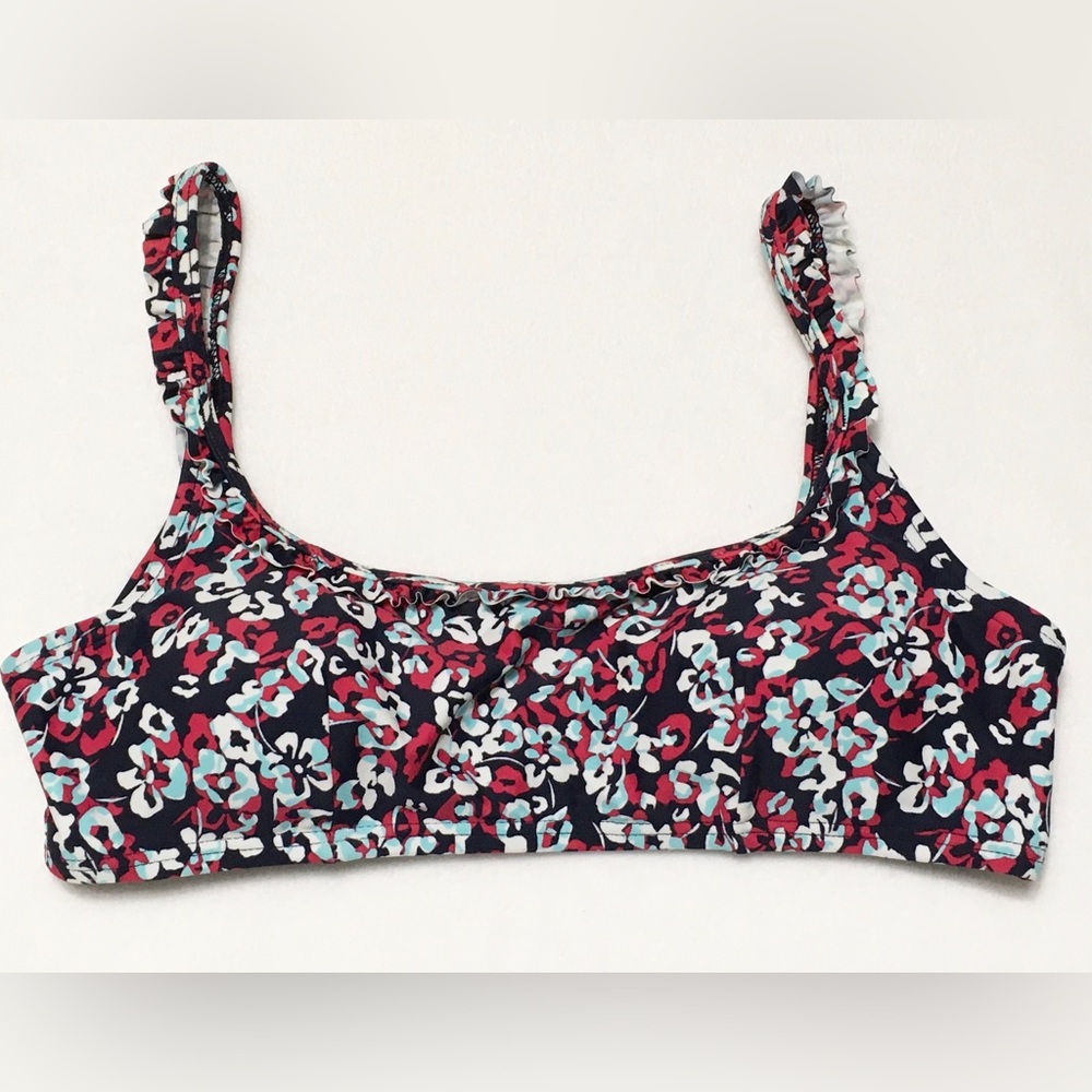 Tommy Hilfiger Womens Size M Floral Ruffle Strap Bikini Top Removable Pads - Picture 3 of 8